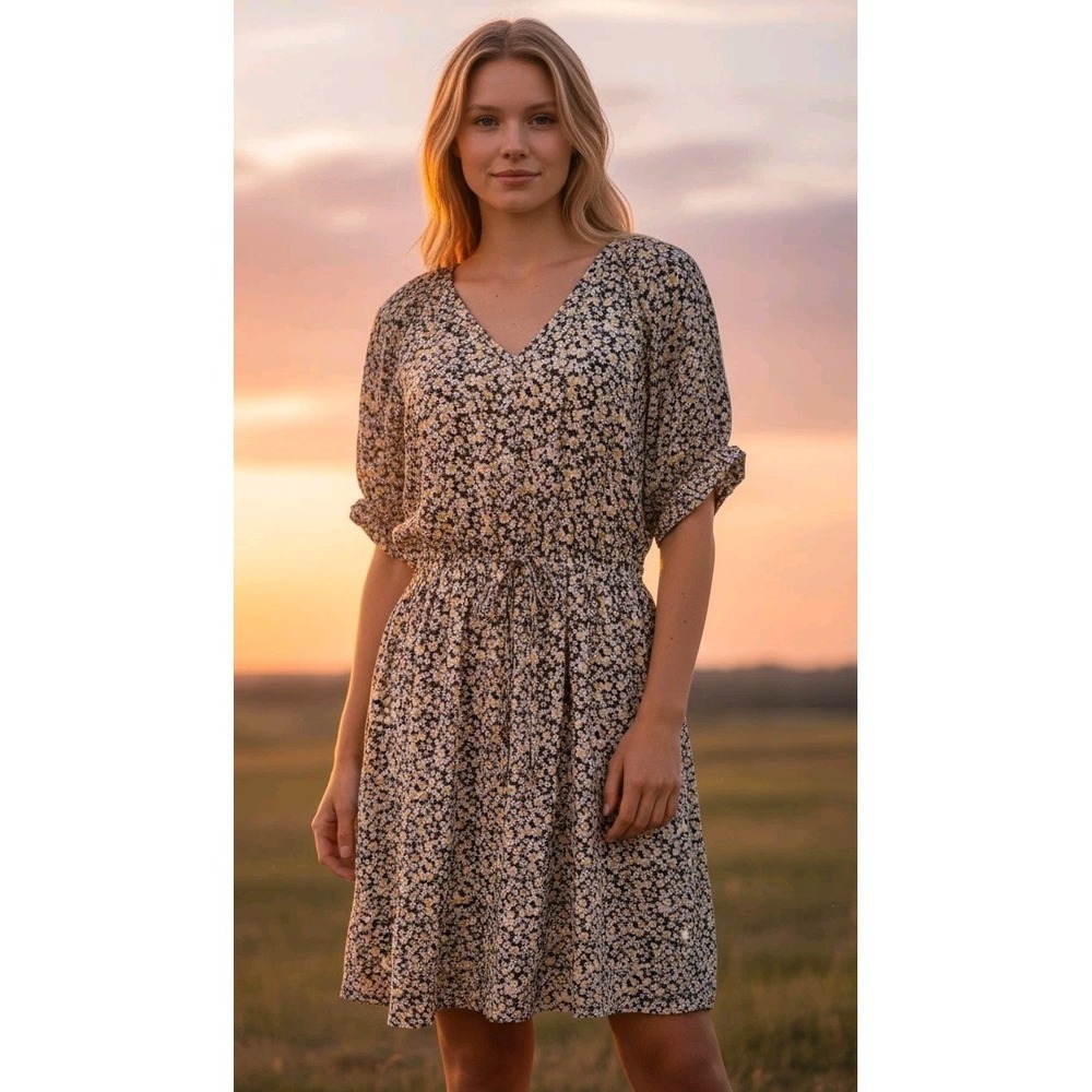 Staccato M Ditsy Daisy Print Mini Dress | Boho Cottagecore‎ V-Neck Women's